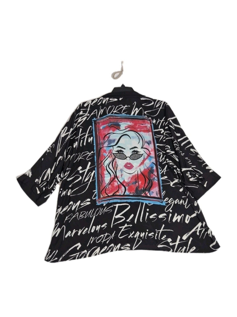 Ali Miles Womens Embellished Tunic Top 3/4 Sleeve Size 1X Button Front Black 46